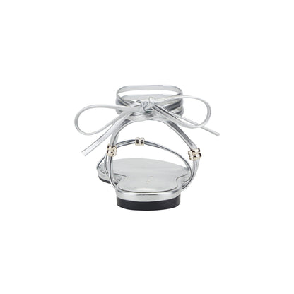 Marc Fisher Este Ankle Wrap Leather Sandal - Silver Leather