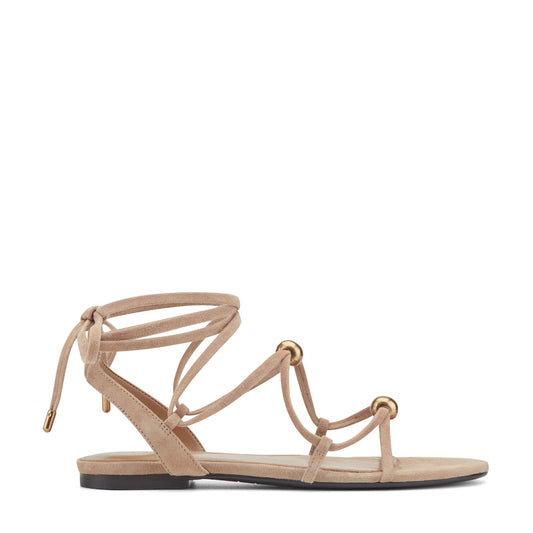 Marc Fisher Ellan Ankle Wrap Leather Sandal - Natural Suede