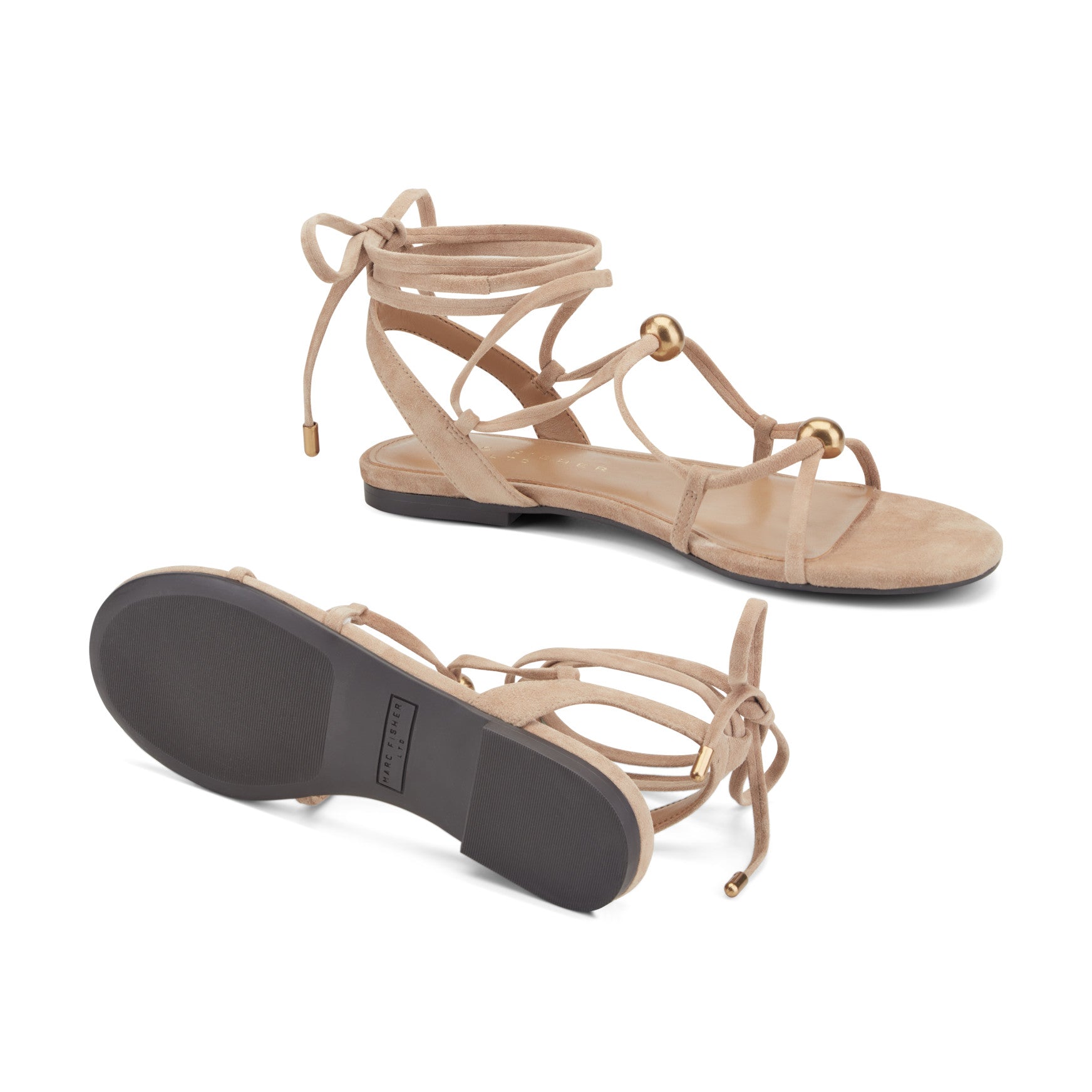 Marc Fisher Ellan Ankle Wrap Leather Sandal - Natural Suede