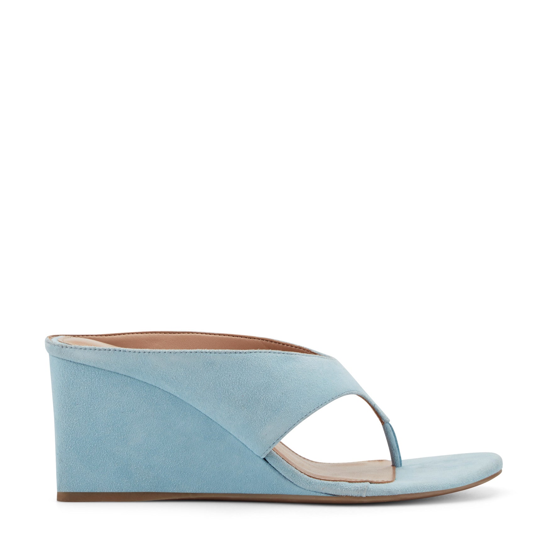 Marc Fisher Udena Wedge Thong Sandal - Light Blue Suede