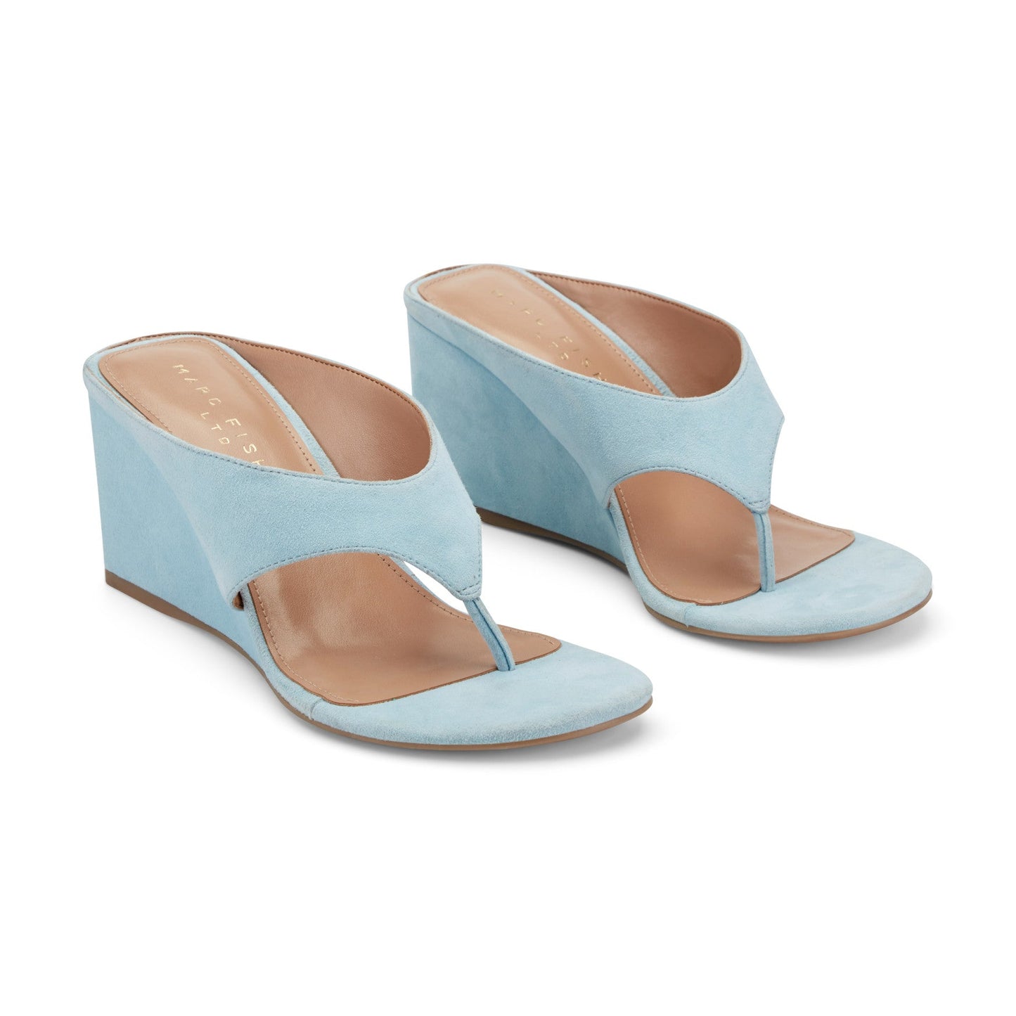 Marc Fisher Udena Wedge Thong Sandal - Light Blue Suede