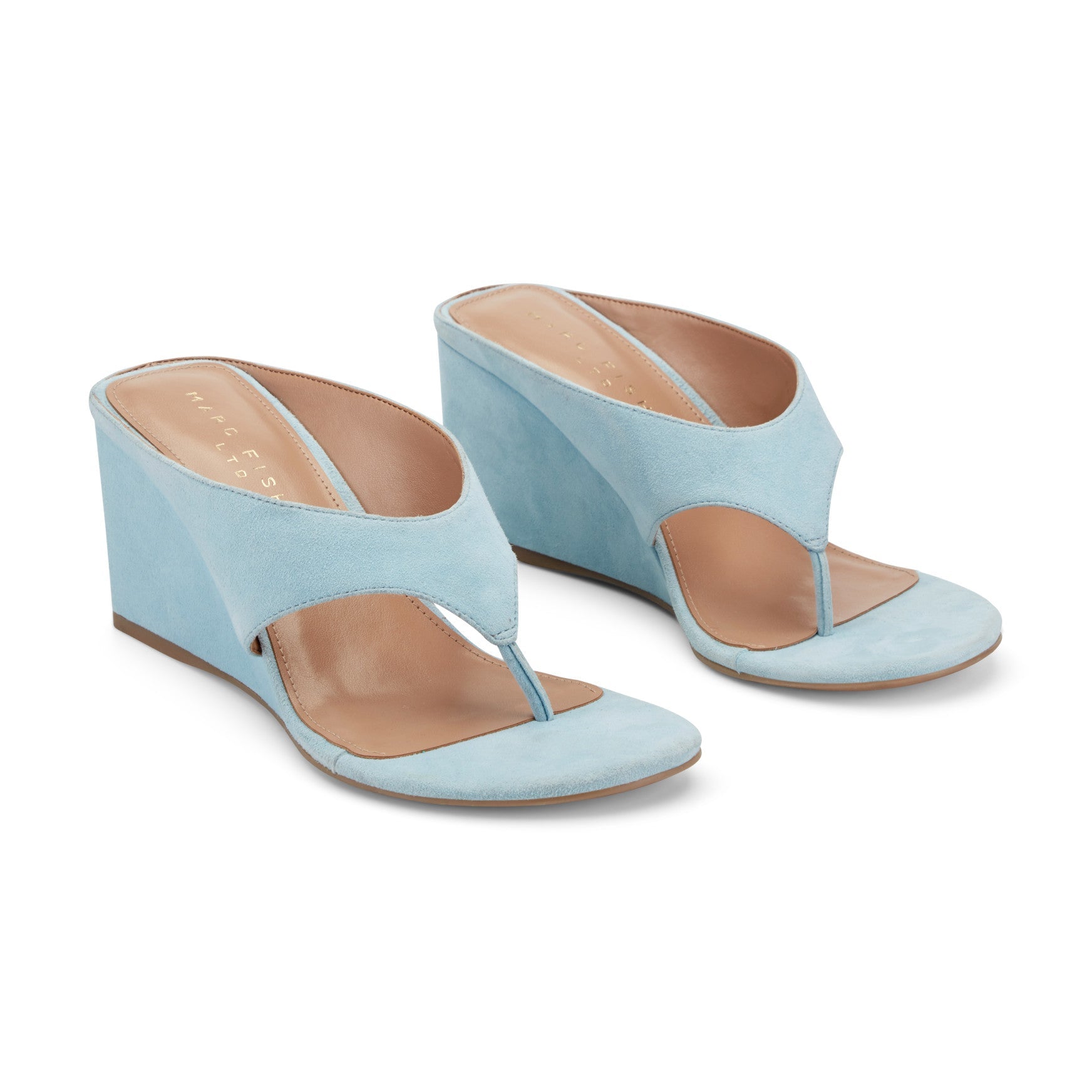 Marc Fisher Udena Wedge Thong Sandal - Light Blue Suede