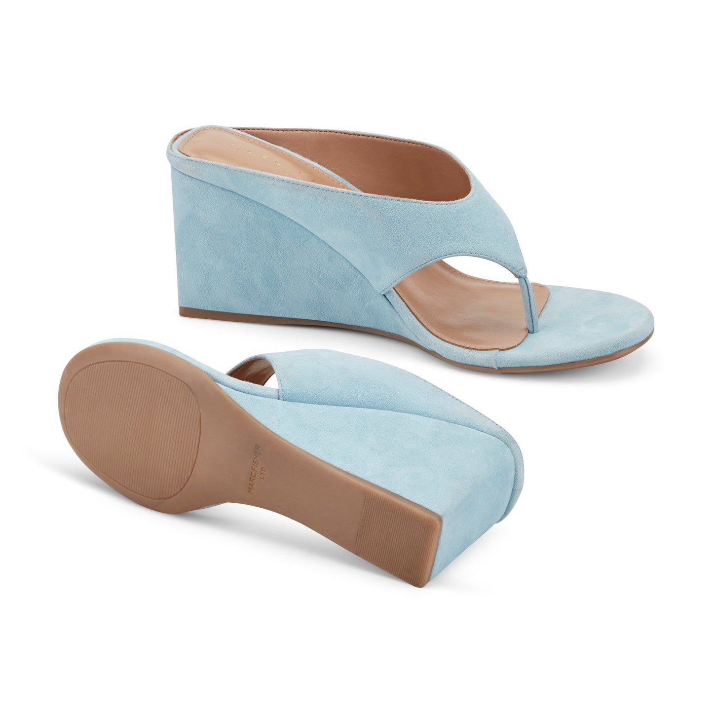 Marc Fisher Udena Wedge Thong Sandal - Light Blue Suede