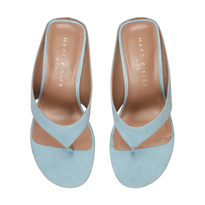 Marc Fisher Udena Wedge Thong Sandal - Light Blue Suede