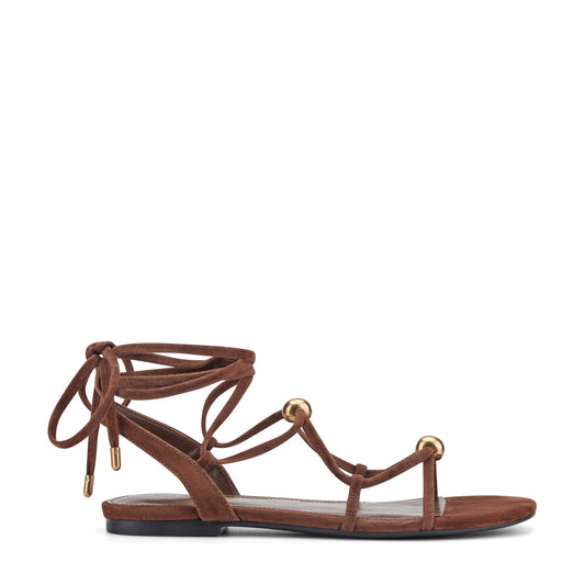 Marc Fisher Ellan Ankle Wrap Leather Sandal - Dark Brown Suede