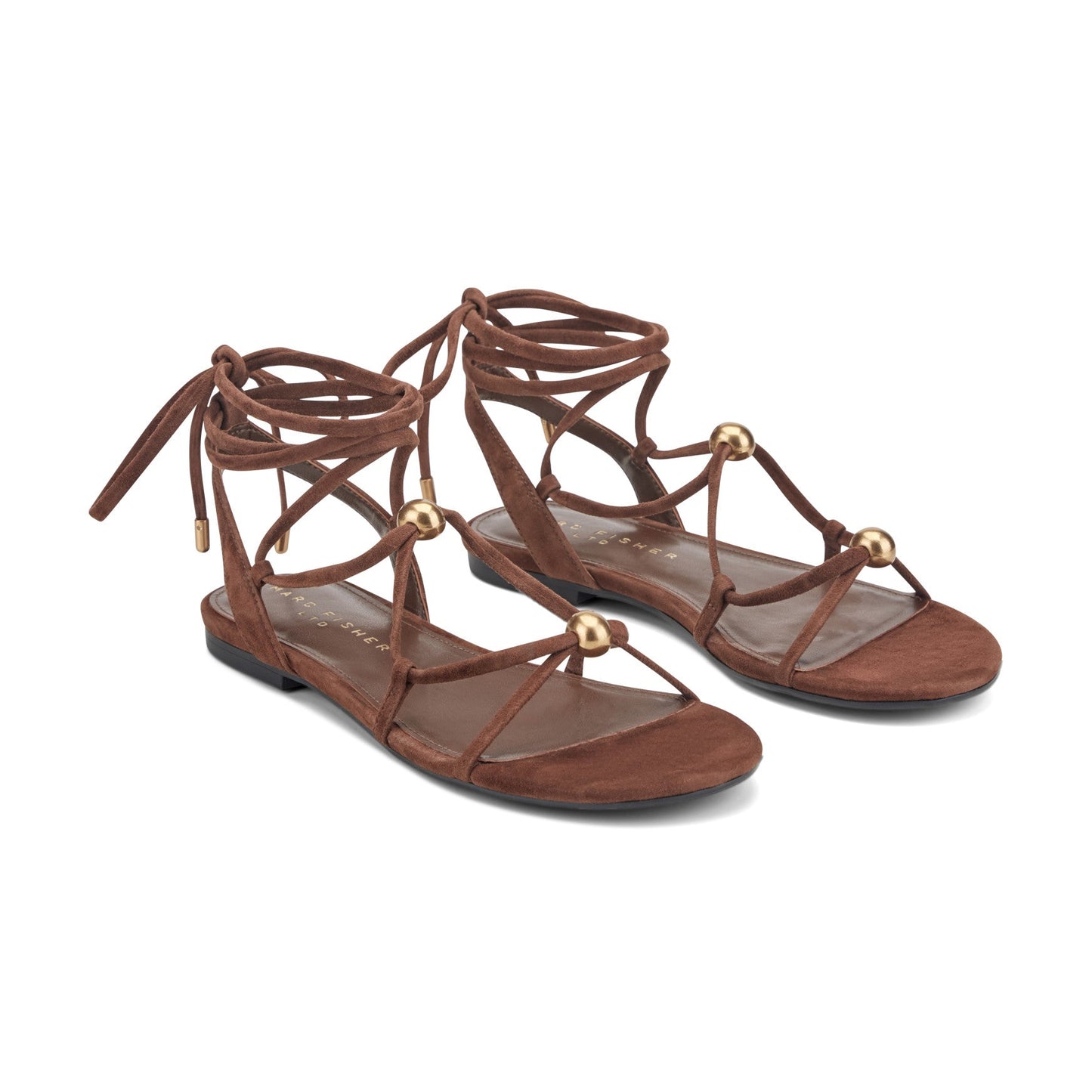 Marc Fisher Ellan Ankle Wrap Leather Sandal - Dark Brown Suede
