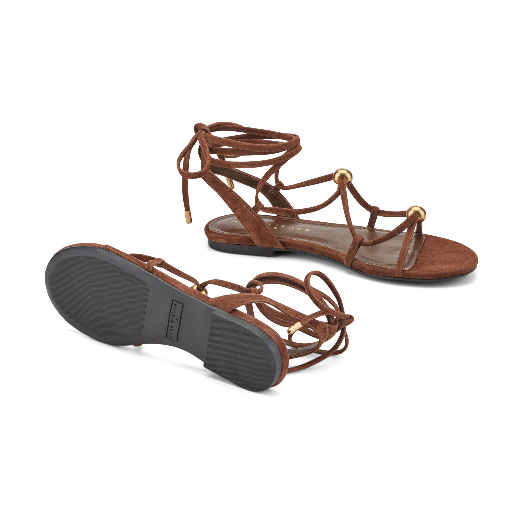 Marc Fisher Ellan Ankle Wrap Leather Sandal - Dark Brown Suede