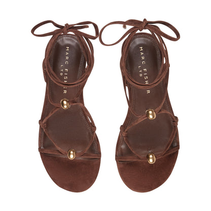 Marc Fisher Ellan Ankle Wrap Leather Sandal - Dark Brown Suede