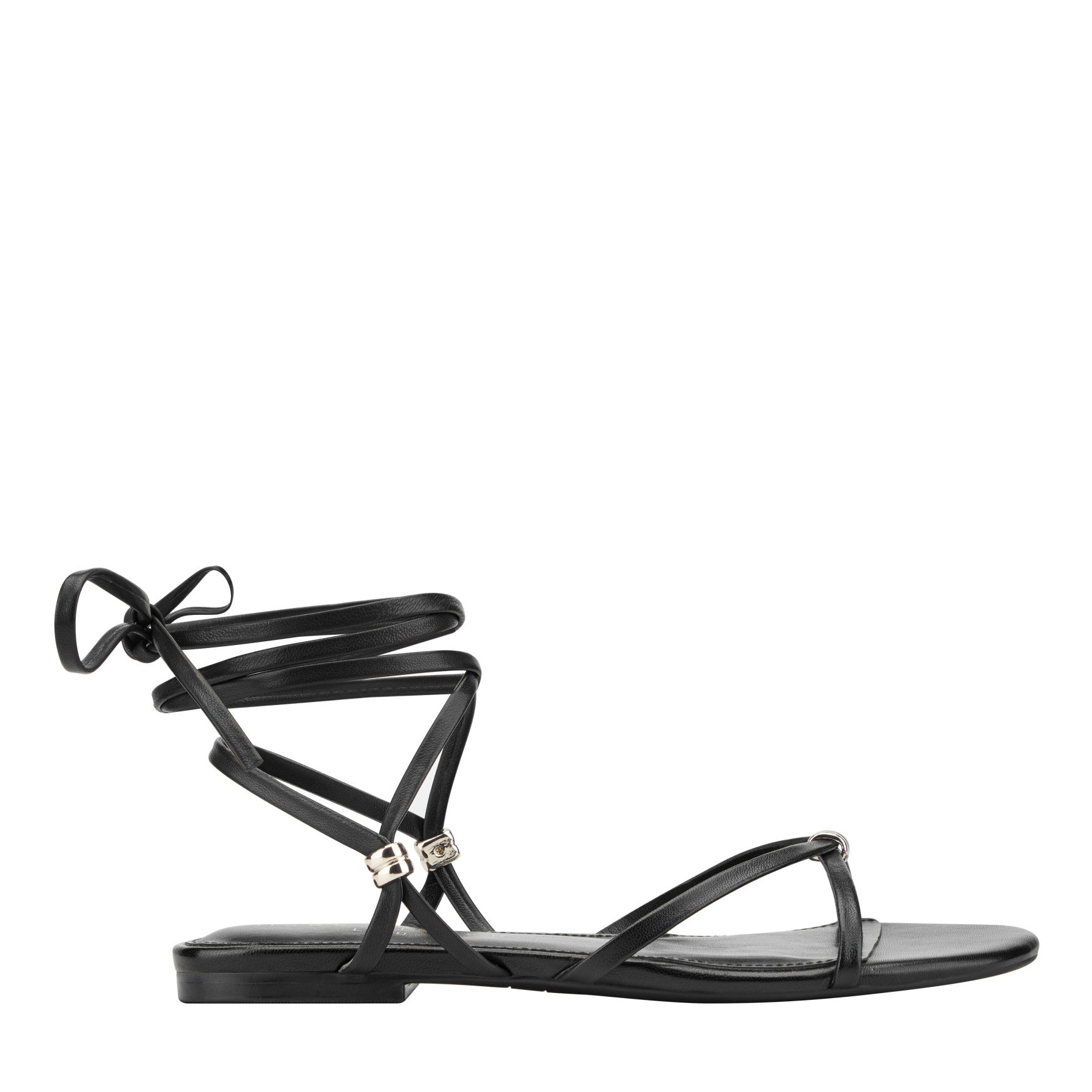 Marc Fisher Este Ankle Wrap Leather Sandal - Black Leather