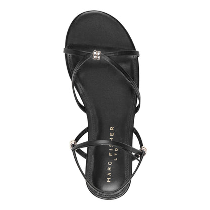 Marc Fisher Este Ankle Wrap Leather Sandal - Black Leather