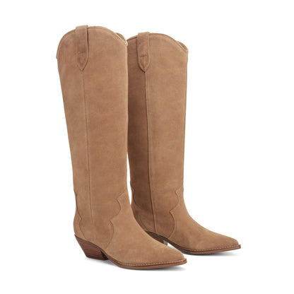 Marc Fisher Ander Leather Western Boot - Medium Natural Suede