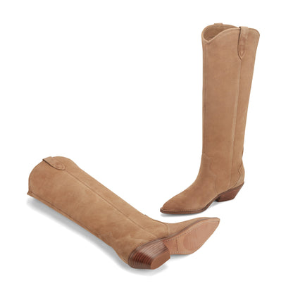 Marc Fisher Ander Leather Western Boot - Medium Natural Suede