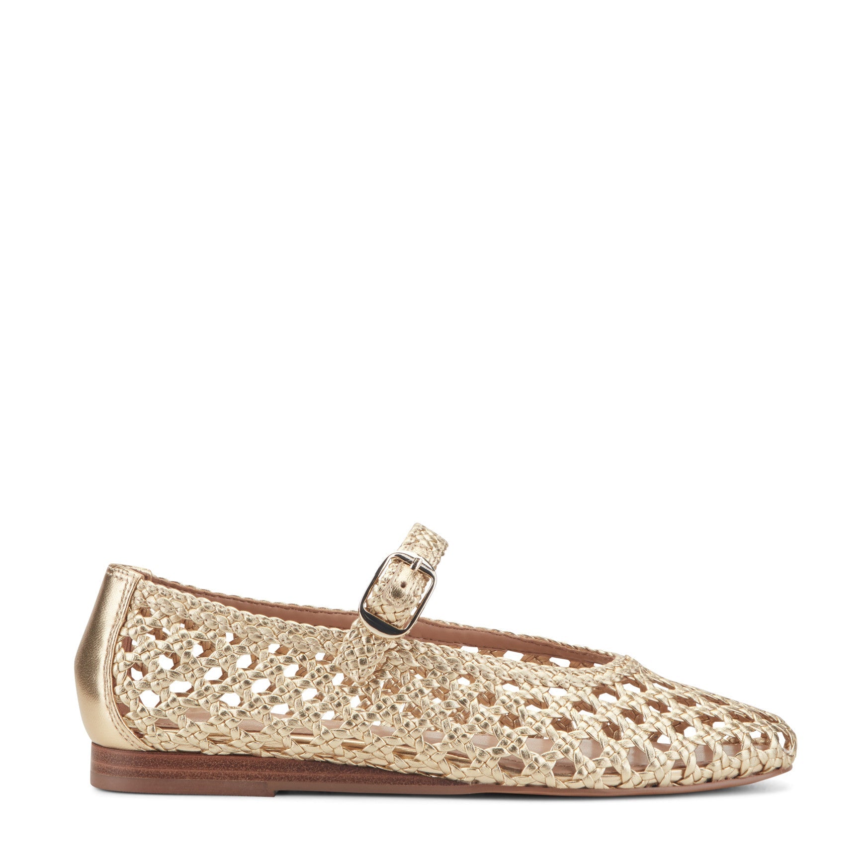 Marc Fisher Evonna Woven Leather Mary Jane Ballet Flat - Gold Leather