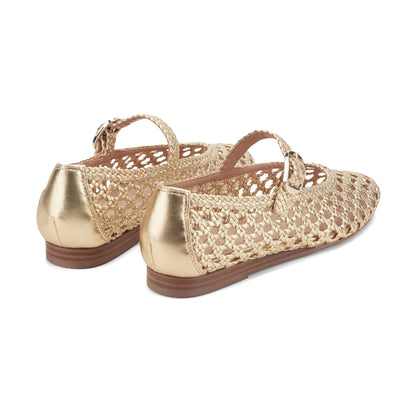 Marc Fisher Evonna Woven Leather Mary Jane Ballet Flat - Gold Leather