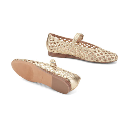 Marc Fisher Evonna Woven Leather Mary Jane Ballet Flat - Gold Leather