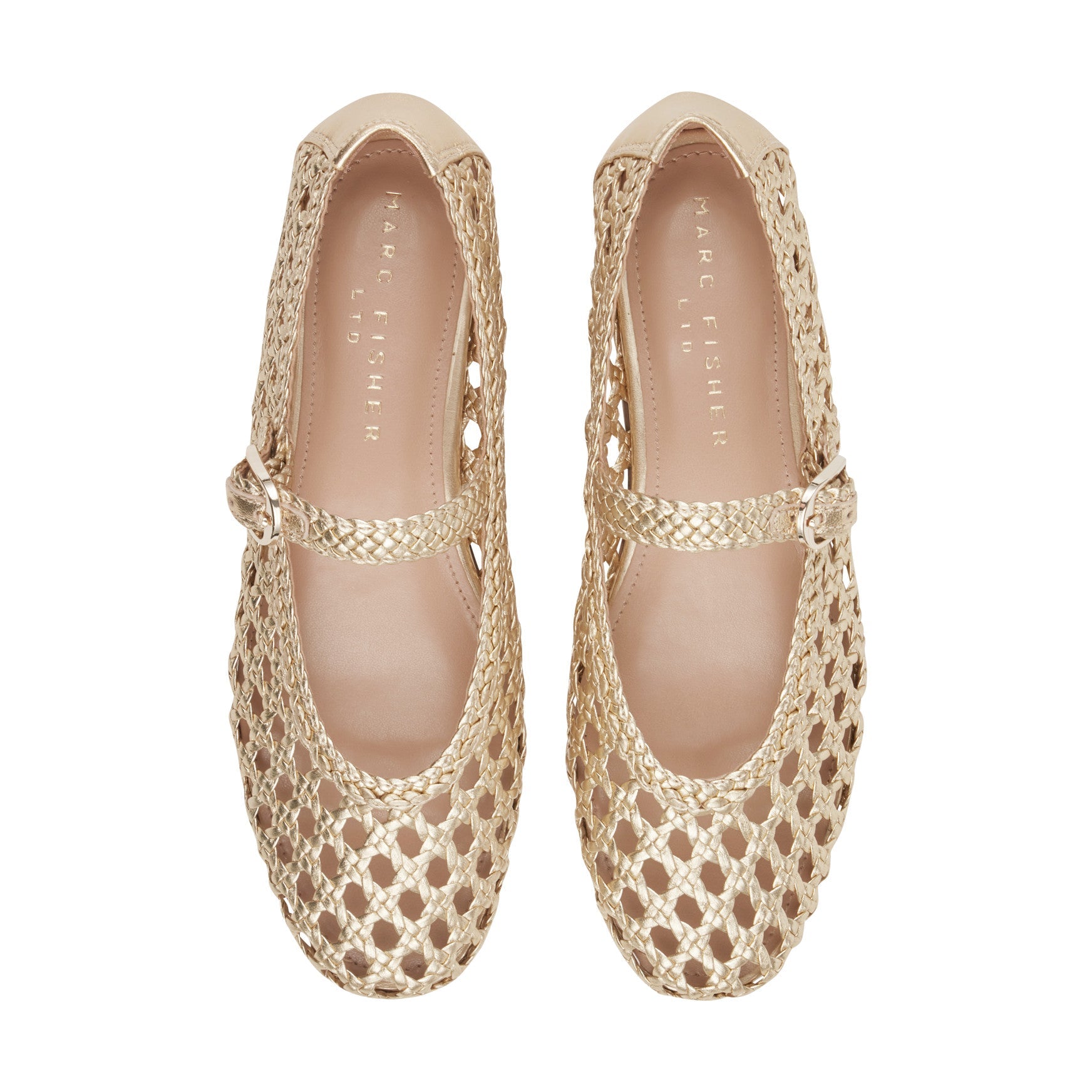 Marc Fisher Evonna Woven Leather Mary Jane Ballet Flat - Gold Leather