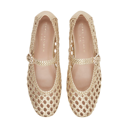 Marc Fisher Evonna Woven Leather Mary Jane Ballet Flat - Gold Leather