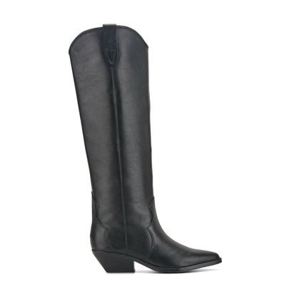 Marc Fisher Ander Leather Western Boot - Black Leather