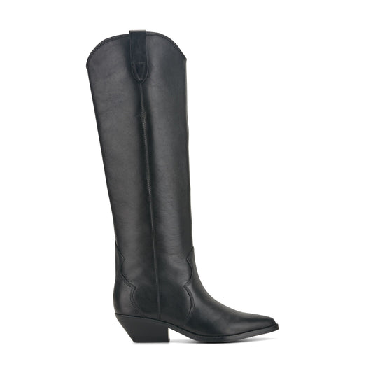 Marc Fisher Ander Leather Western Boot - Black Leather