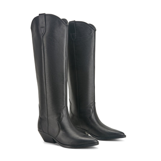 Marc Fisher Ander Leather Western Boot - Black Leather