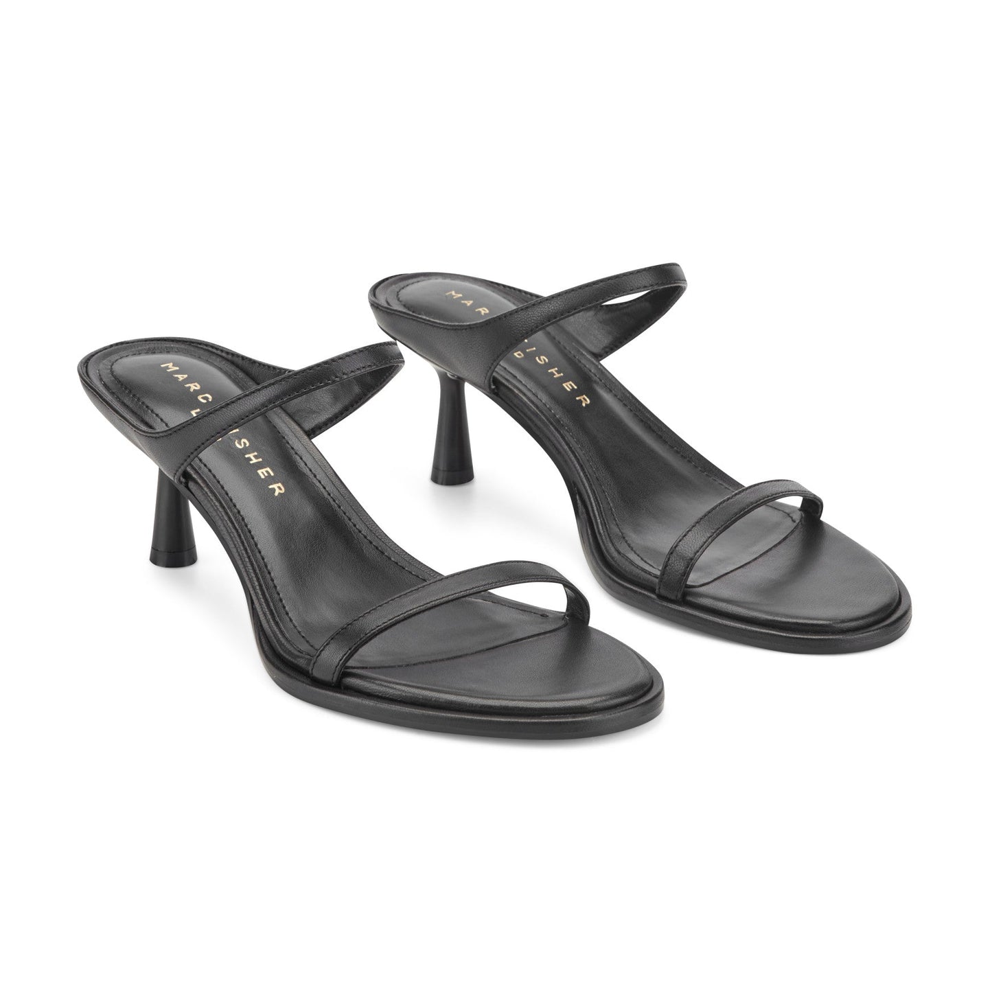 Marc Fisher Alonde Leather Heeled Slide Sandal - Black Leather