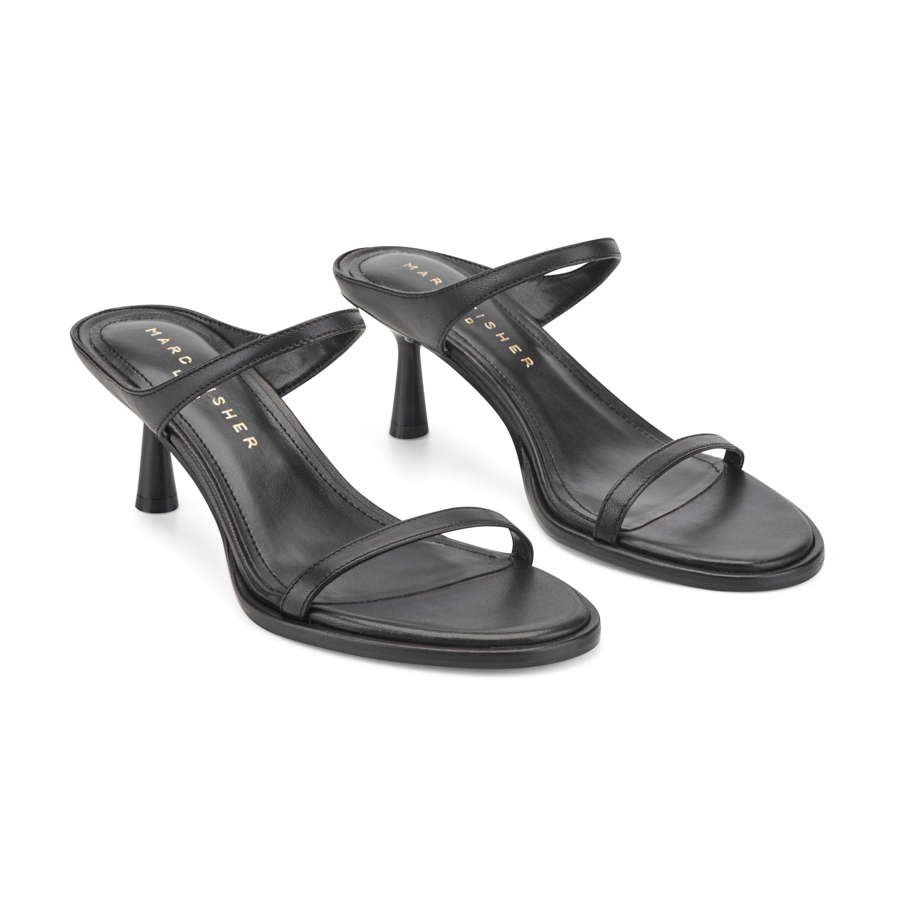 Marc Fisher Alonde Leather Heeled Slide Sandal - Black Leather
