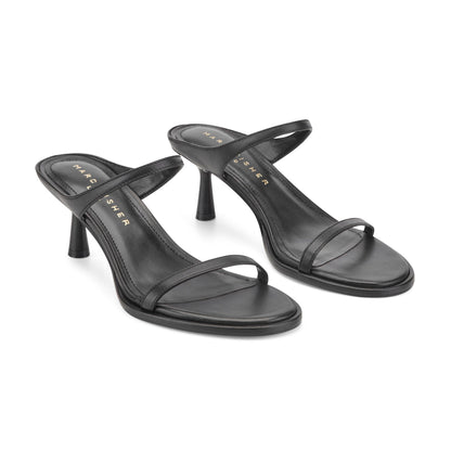 Marc Fisher Alonde Leather Heeled Slide Sandal - Black Leather