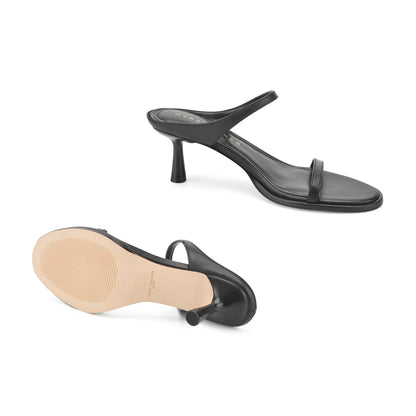 Marc Fisher Alonde Leather Heeled Slide Sandal - Black Leather