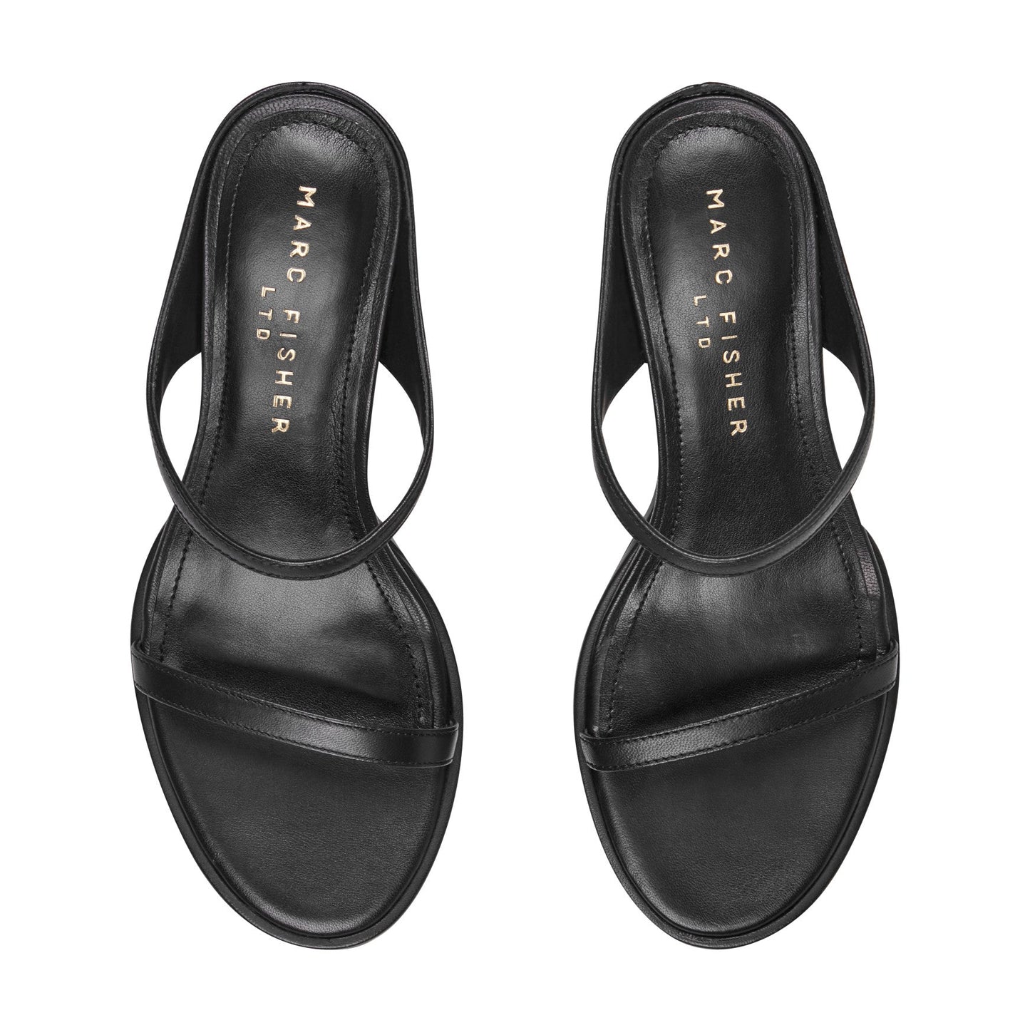 Marc Fisher Alonde Leather Heeled Slide Sandal - Black Leather