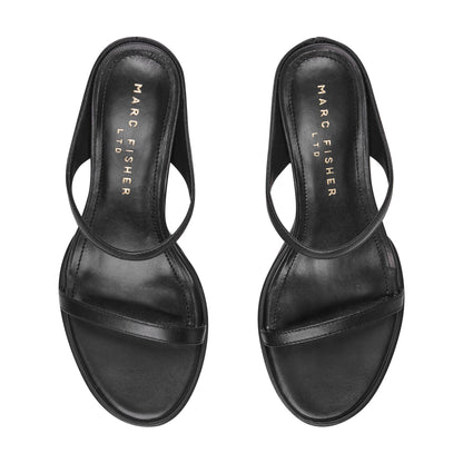 Marc Fisher Alonde Leather Heeled Slide Sandal - Black Leather
