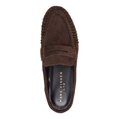 Marc Fisher Jaynie Leather Mule Loafer - Dark Brown Suede
