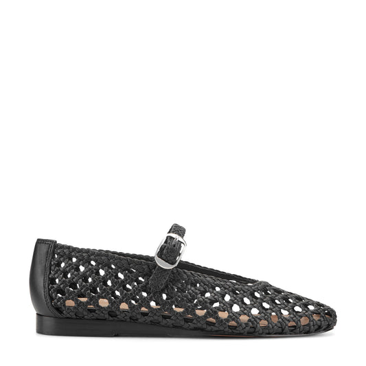 Marc Fisher Evonna Woven Leather Mary Jane Ballet Flat - Black Leather