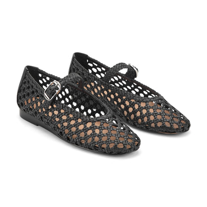 Marc Fisher Evonna Woven Leather Mary Jane Ballet Flat - Black Leather