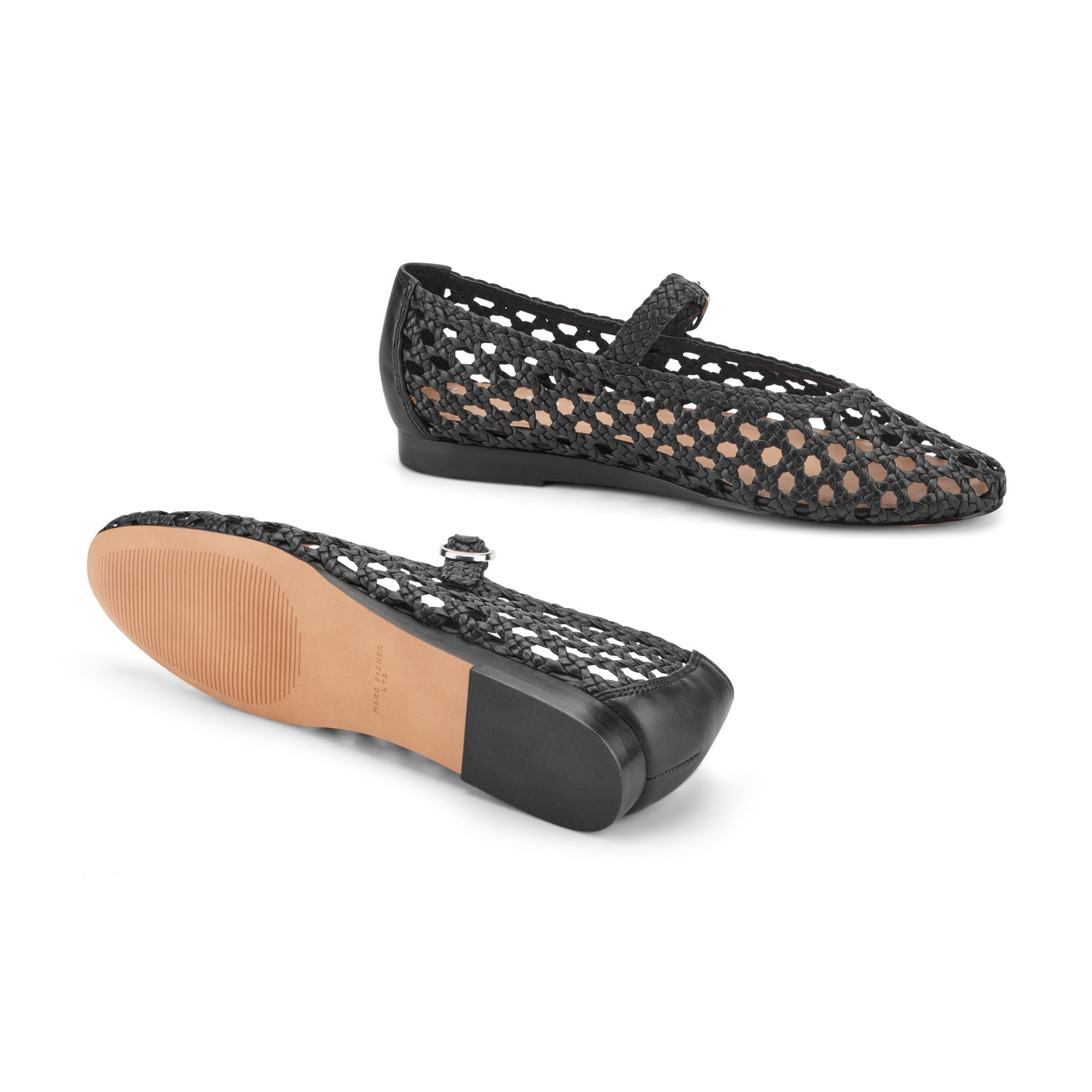 Marc Fisher Evonna Woven Leather Mary Jane Ballet Flat - Black Leather