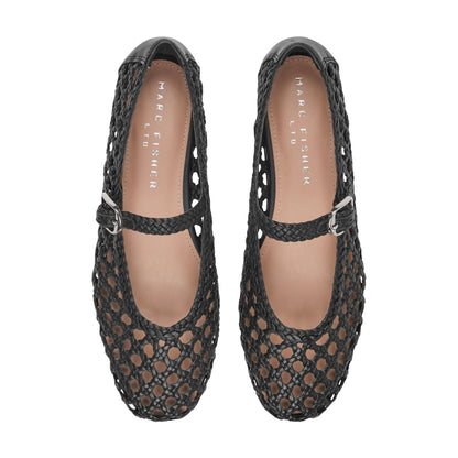 Marc Fisher Evonna Woven Leather Mary Jane Ballet Flat - Black Leather