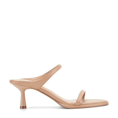 Marc Fisher Alonde Leather Heeled Slide Sandal - Medium Natural Leather