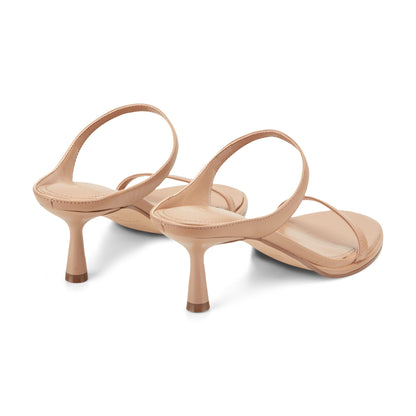 Marc Fisher Alonde Leather Heeled Slide Sandal - Medium Natural Leather