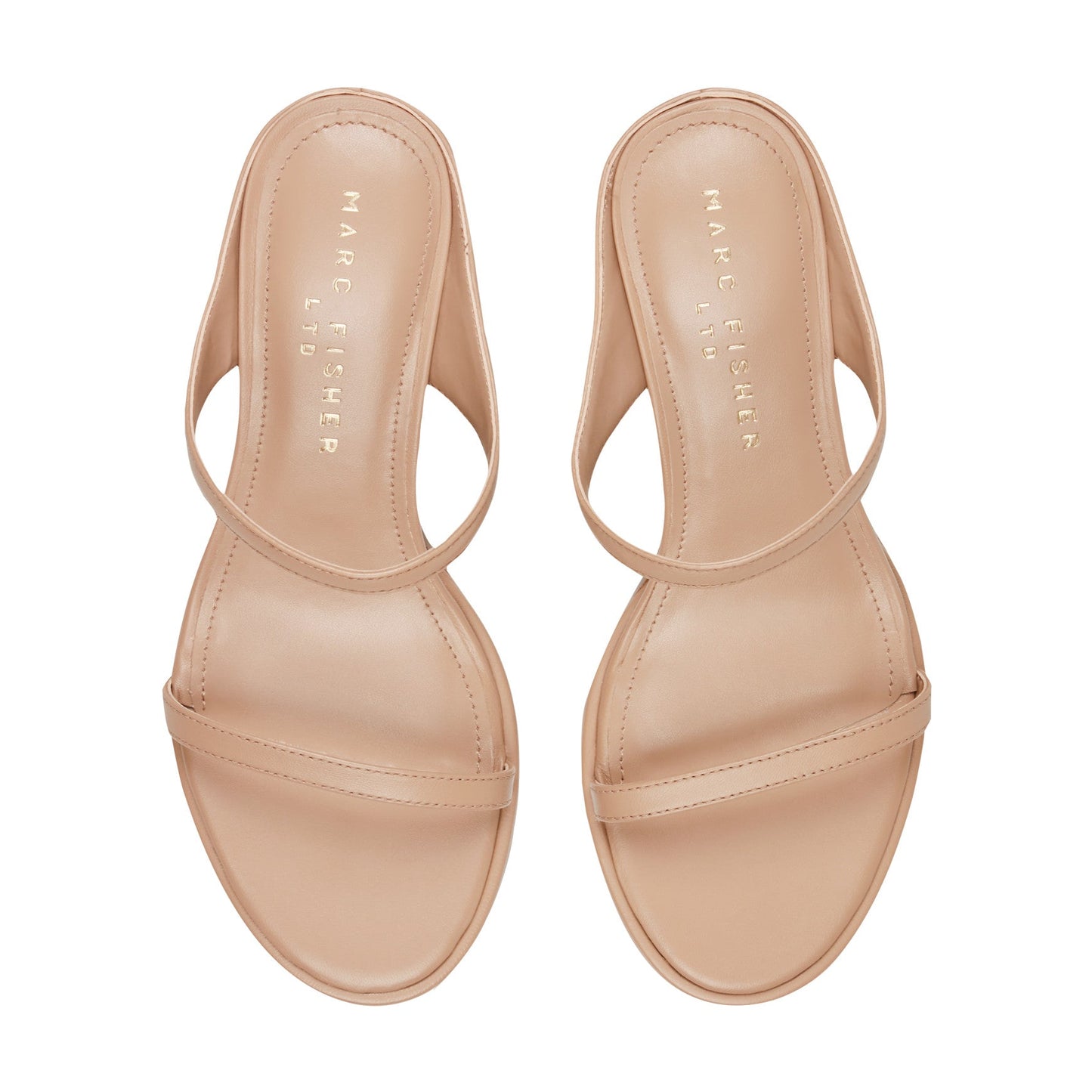 Marc Fisher Alonde Leather Heeled Slide Sandal - Medium Natural Leather