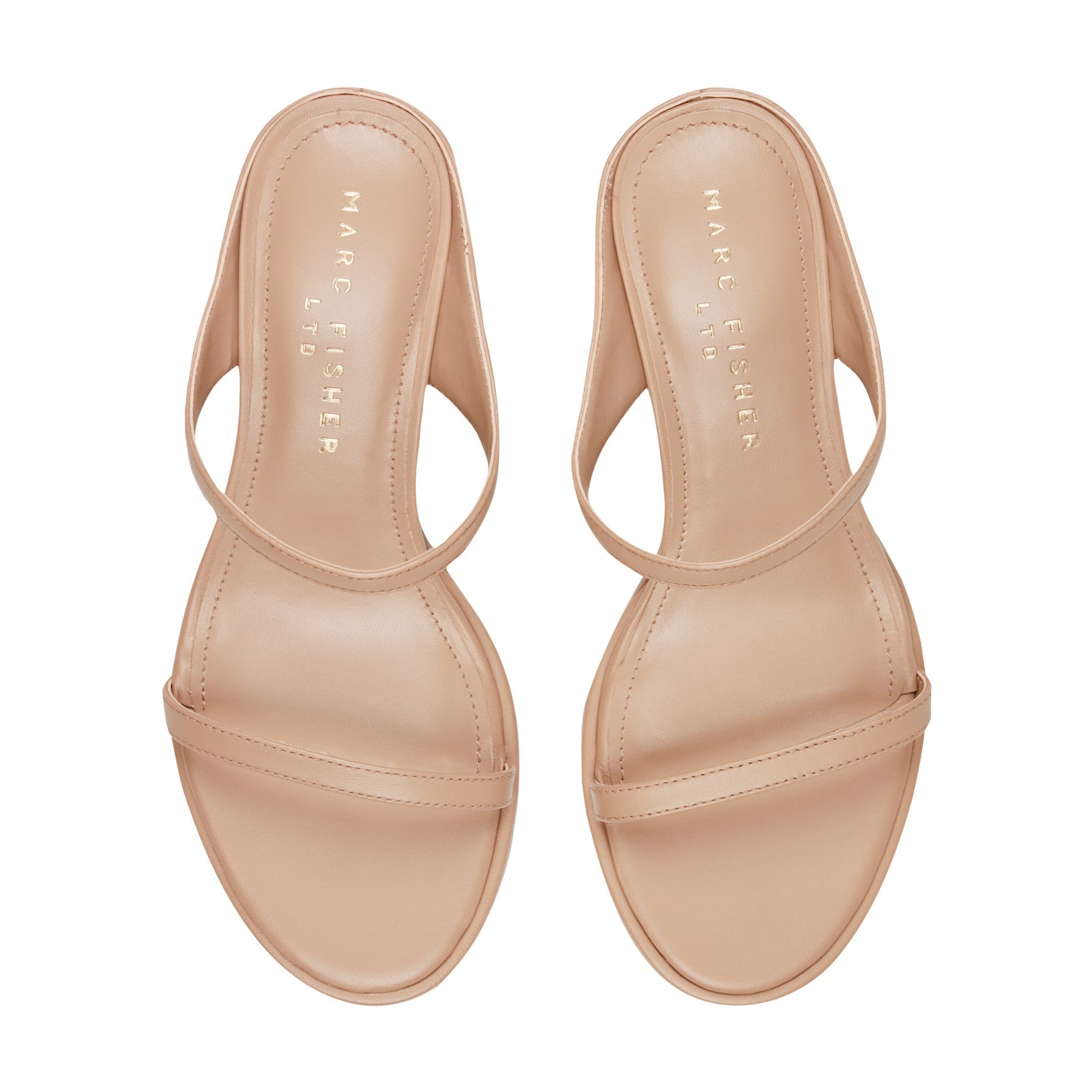 Marc Fisher Alonde Leather Heeled Slide Sandal - Medium Natural Leather