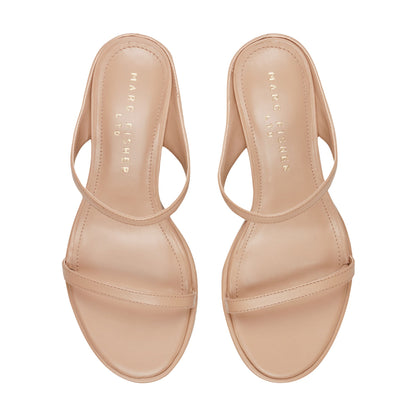 Marc Fisher Alonde Leather Heeled Slide Sandal - Medium Natural Leather