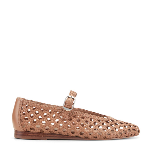 Marc Fisher Evonna Woven Leather Mary Jane Ballet Flat - Natural Leather