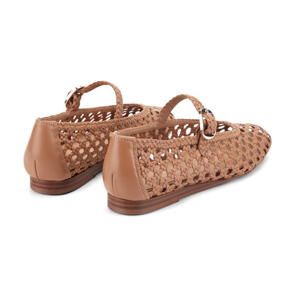 Marc Fisher Evonna Woven Leather Mary Jane Ballet Flat - Natural Leather