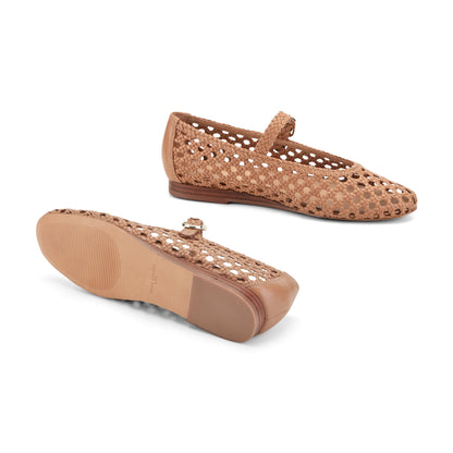 Marc Fisher Evonna Woven Leather Mary Jane Ballet Flat - Natural Leather