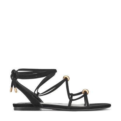 Marc Fisher Ellan Ankle Wrap Leather Sandal - Black Suede