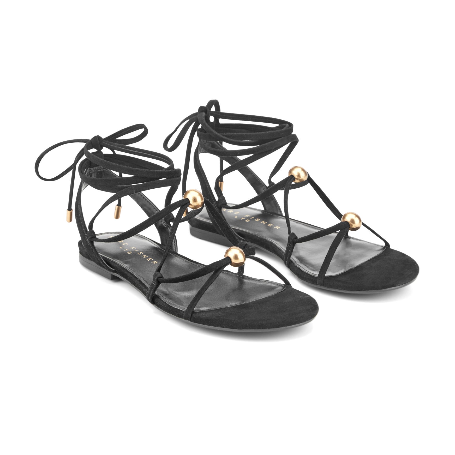 Marc Fisher Ellan Ankle Wrap Leather Sandal - Black Suede