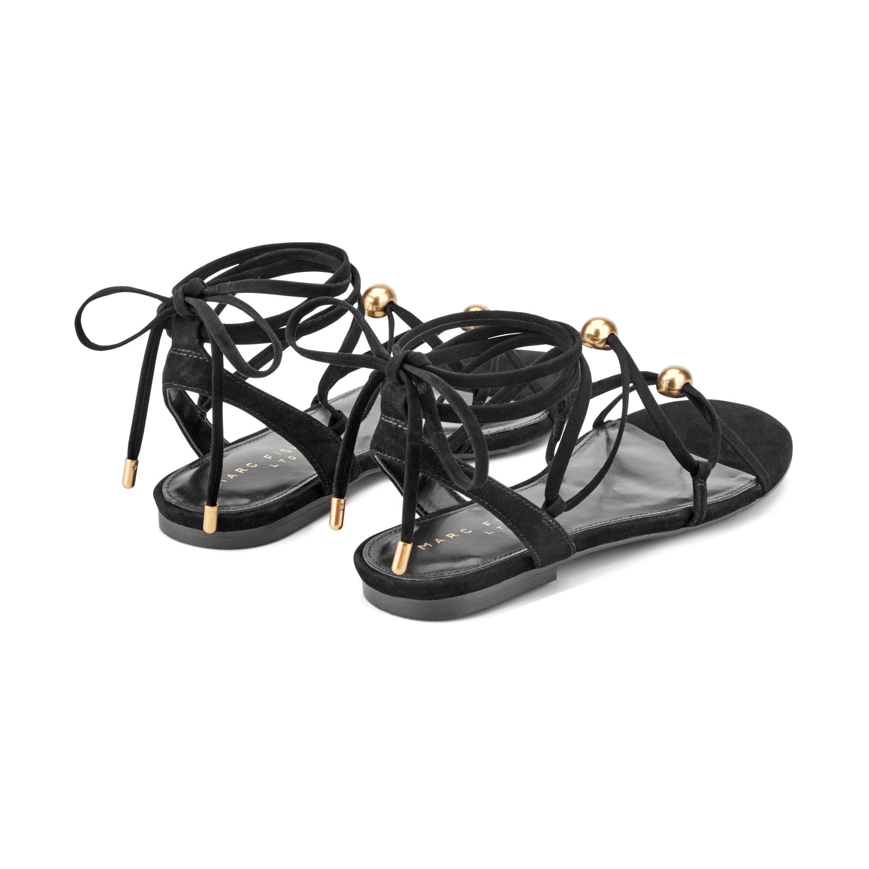 Marc Fisher Ellan Ankle Wrap Leather Sandal - Black Suede