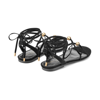 Marc Fisher Ellan Ankle Wrap Leather Sandal - Black Suede