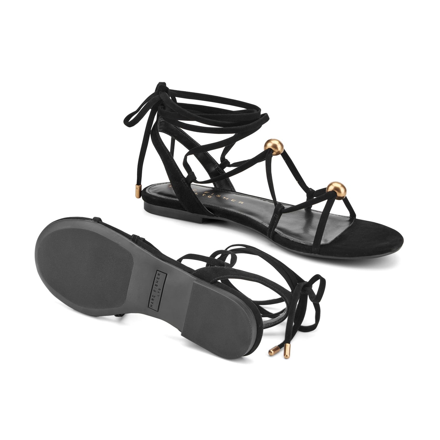Marc Fisher Ellan Ankle Wrap Leather Sandal - Black Suede