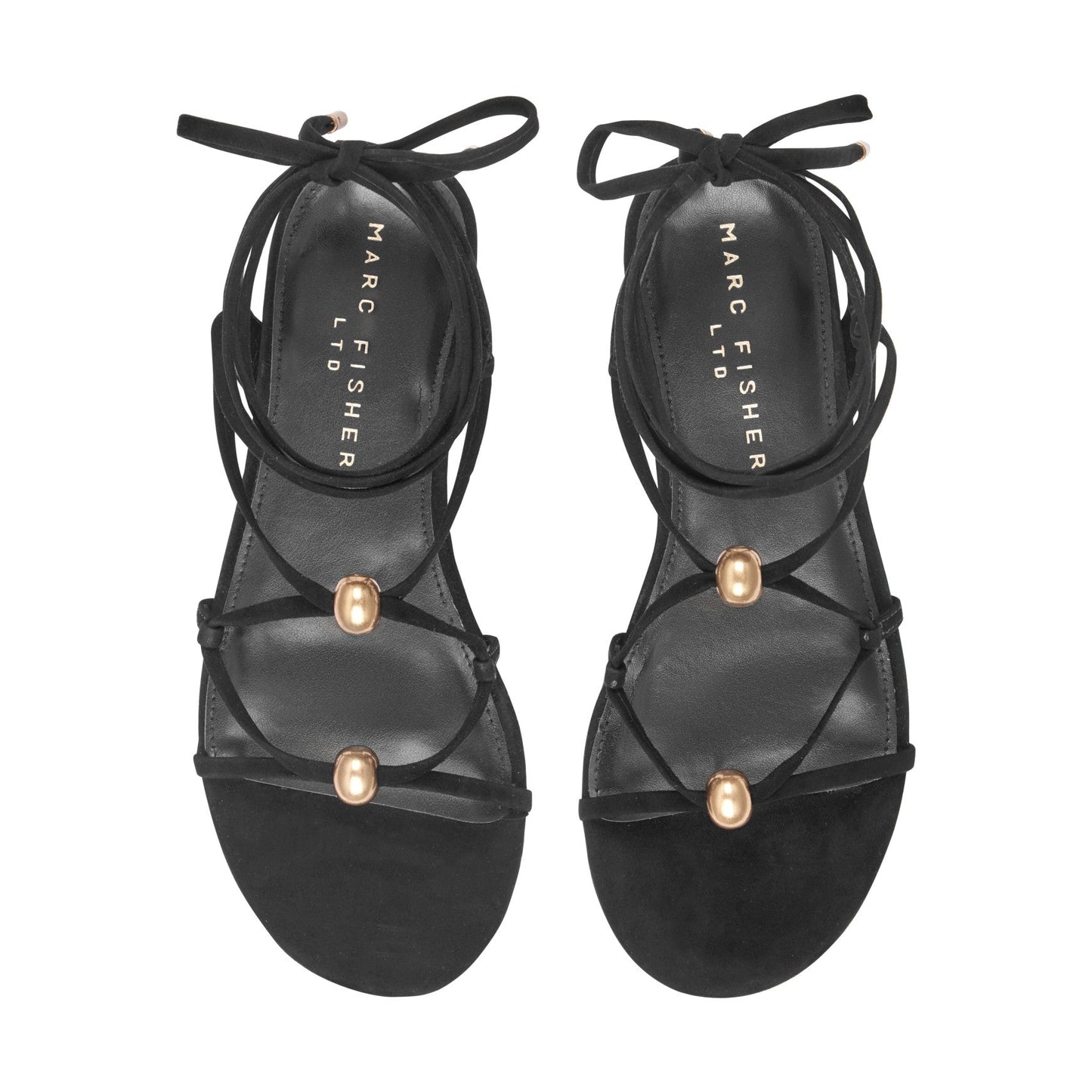 Marc Fisher Ellan Ankle Wrap Leather Sandal - Black Suede