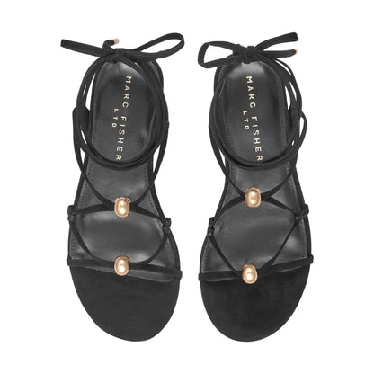 Marc Fisher Ellan Ankle Wrap Leather Sandal - Black Suede